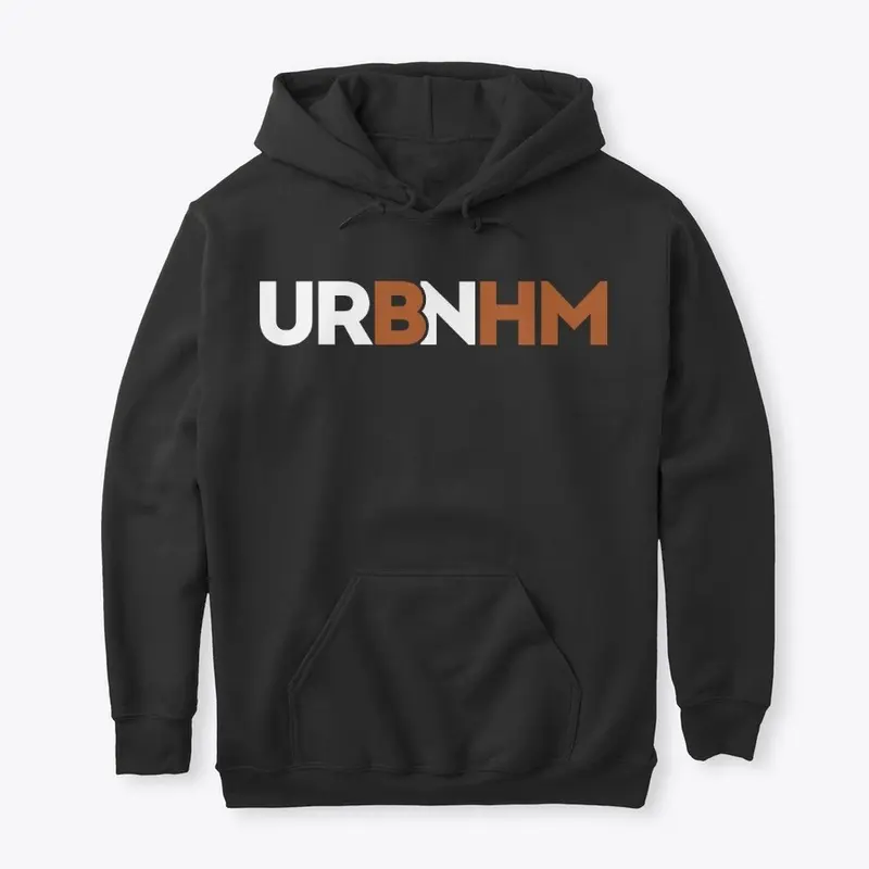 White and Orange URBNHM on Black Hoodie